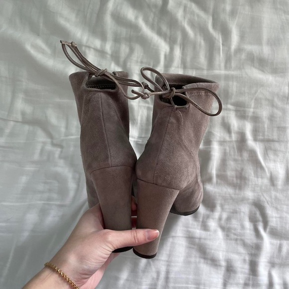 stuart weitzman grey suede glove stretch signature tie back booties - Picture 4 of 4